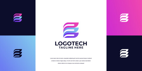 abstract logo design, letter E logo technology company