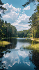 Fototapeta premium A summer landscape with a small lake in a forest
