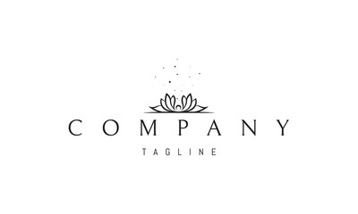 Vector logo with an abstract image of a lotus flower with a pearl and stars above it.