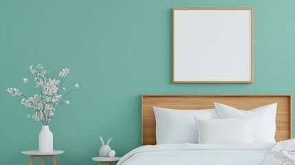 Spring blossom acrylic painting in a vintage frame, pastel-colored bedroom, Easter celebration
