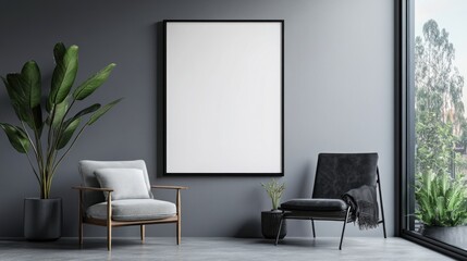 Minimalist Living Room Interior with Mockup Frame