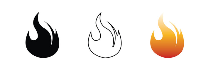 Fire icon collection. Fire flame symbol. Bonfire silhouette logotype. Flames symbols set flat style - stock vector in eps 10.