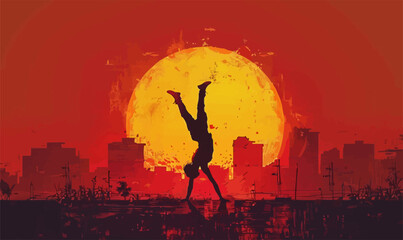 A silhouette vector of a person doing a handstand.