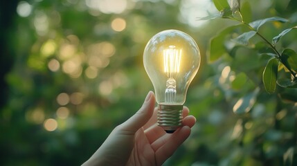 Lightbulb in Hand, Nature Background