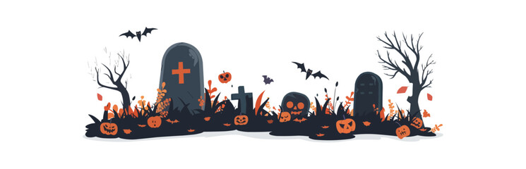 Tombstone with a spooky face on a white background. Vector flat isolated.