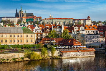 View of Mala Strana and Prague castle over Vltava river. Prague, Czech Republic