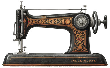 An isolated vector of a vintage sewing machine.