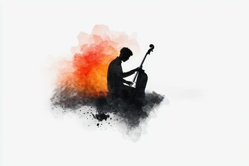 A beautiful watercolor illustration of a musician playing the cello against a vibrant sunset backdrop, blending art and emotion.