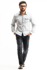 Fototapeta premium man walking on white background to cut out for visualization, generative AI