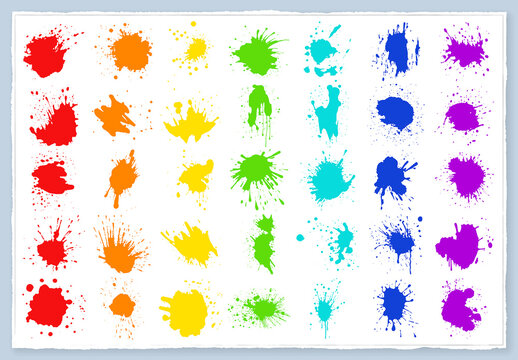 Vector colorful ink drops and paint splashes Hand drawn design elements isolated on white background