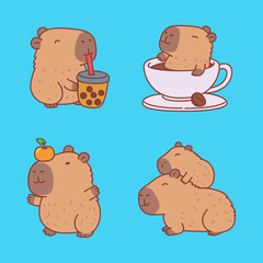 Cute capybara character design illustration doing his hobby, perfect for merchandise and printing needs
