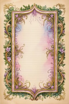 a framed poster with a floral frame and a gold floral pattern.