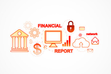 Fototapeta premium Financial and Cybersecurity Icons on White Background. 3D Rendering