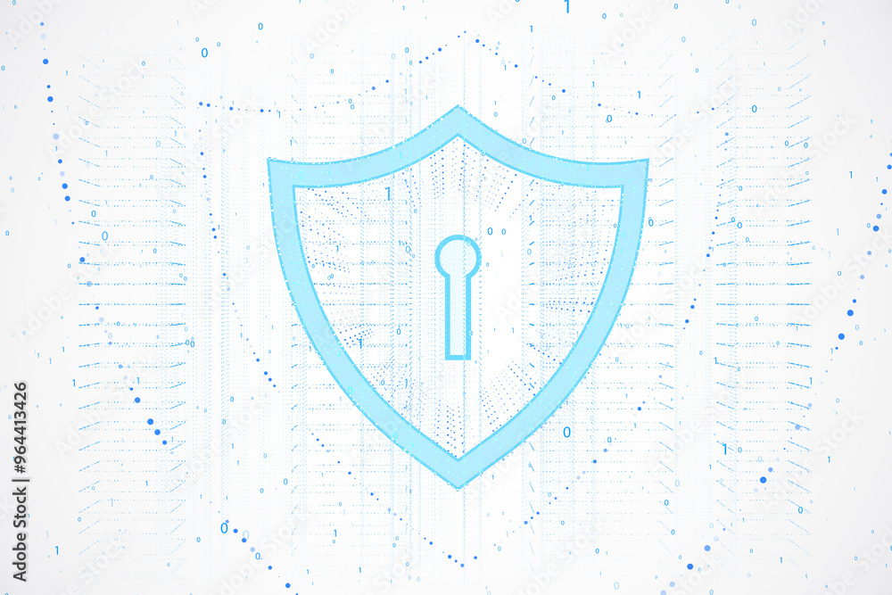 Aufkleber Shield icon with keyhole representing cybersecurity on a digital background. 3D Rendering