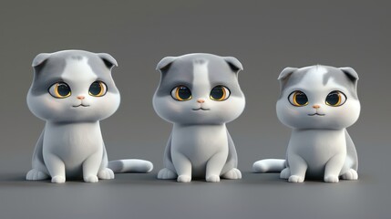Fototapeta premium Three Cute Cartoon Kittens Sitting