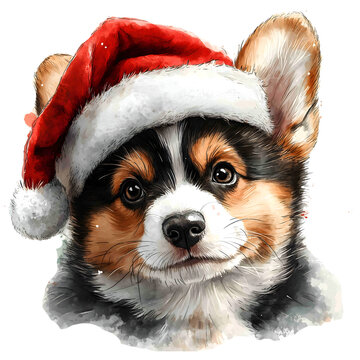 recommend clip art: Cute baby dog with Santa hat, clip art