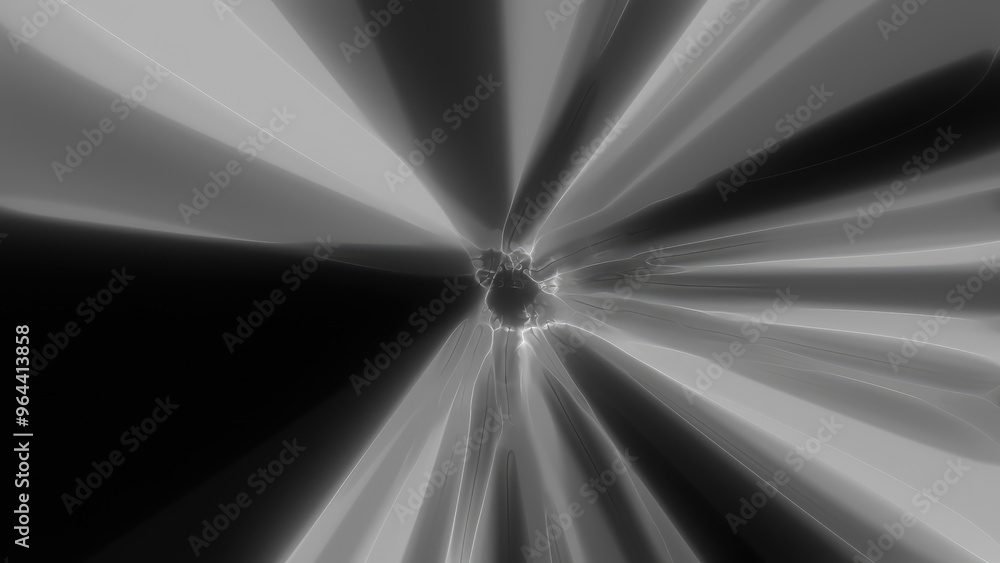 Poster abstract monochrome burst of energy light beams converging toward a central focal point creating a s