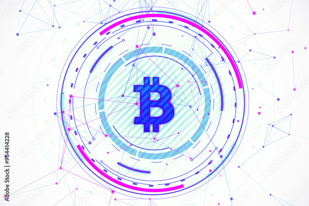 Aufkleber Abstract Bitcoin icon on digital hologram background. 3D Rendering