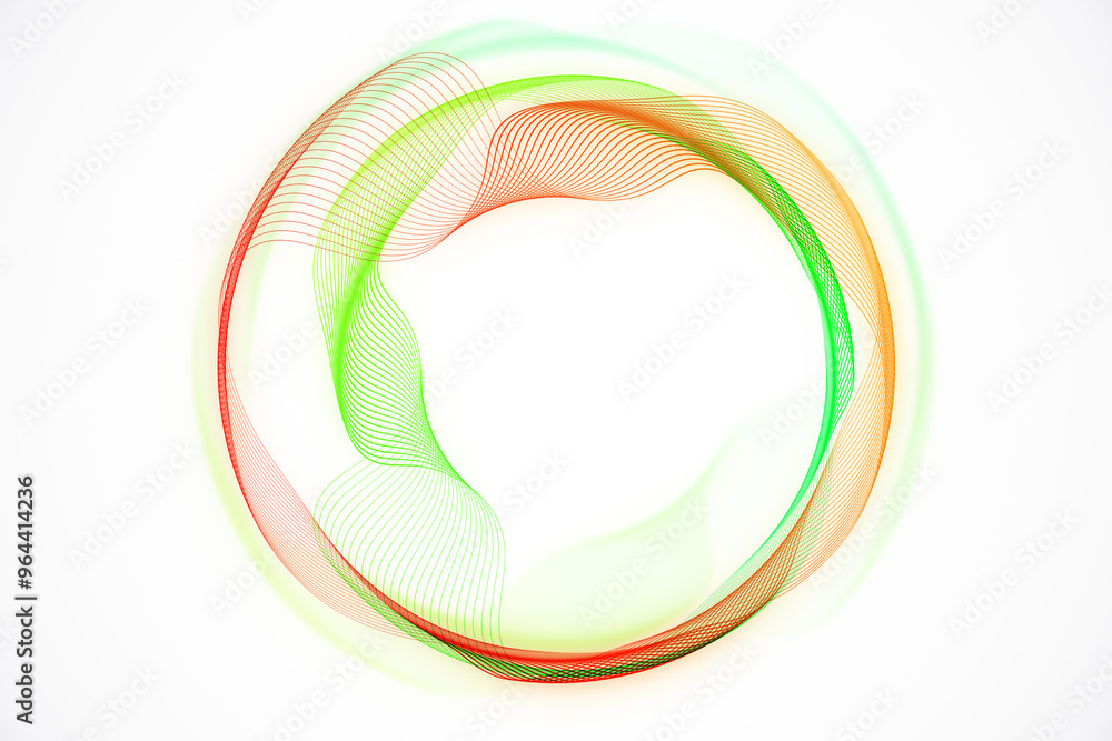 Aufkleber Abstract circular pattern with green and red lines on white background. 3D Rendering