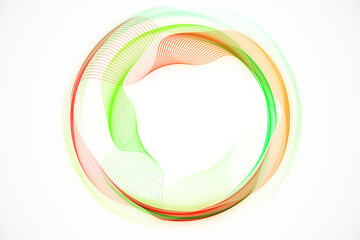 Abstract circular pattern with green and red lines on white background. 3D Rendering