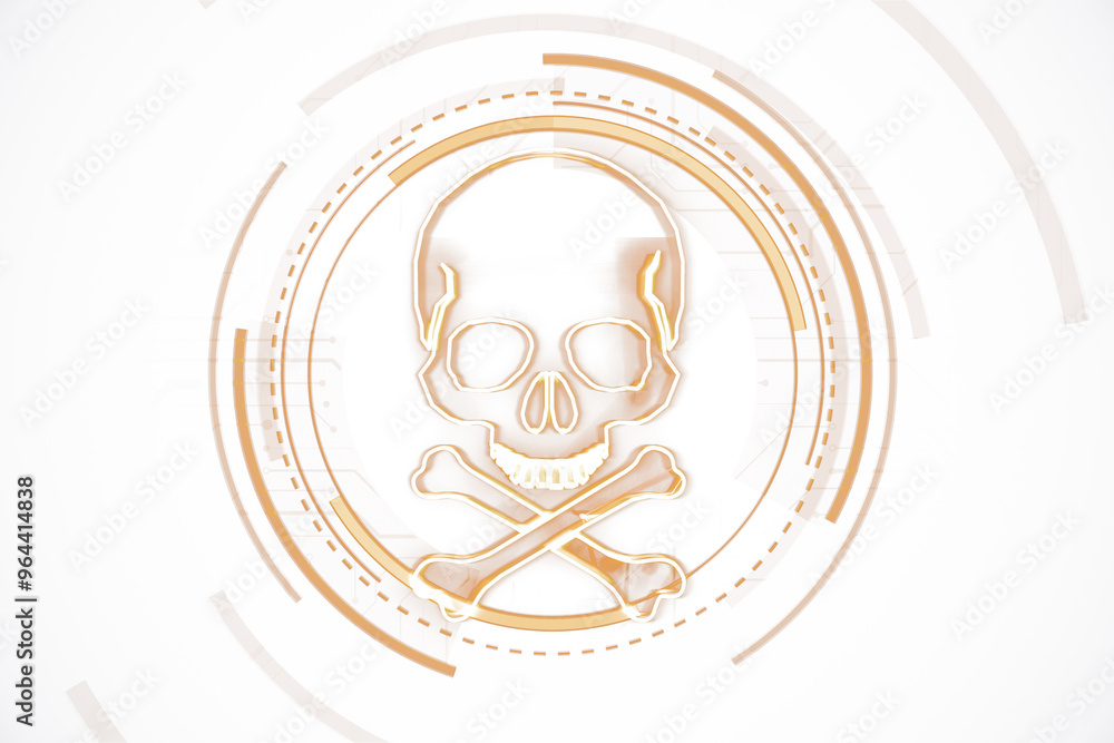 Aufkleber Digital skull and crossbones warning symbol on a light background. 3D Rendering