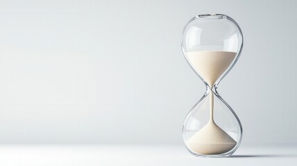 Minimalist hourglass, with a few grains of sand emphasizing the passage of time, 3D illustration