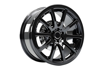 Wheel Alloy car wheels Rim dark black chrome or Mag Wheel high performance auto part decoration. Isolated on transparent background or cut out PNG. Transport vehicles transportation. Car accessories.