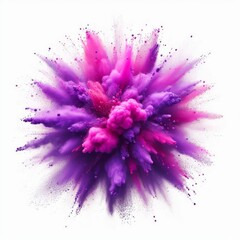 bright purple paint color powder festival explosion burst isolated white background.
