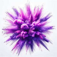 Fototapeta premium bright purple paint color powder festival explosion burst isolated white background. 