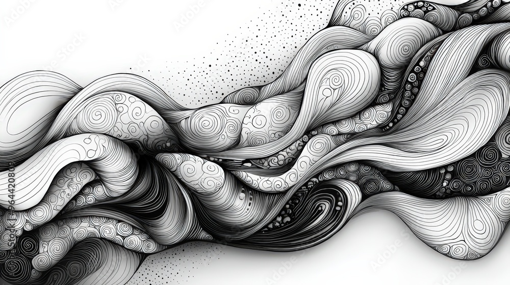 Poster The artwork features a captivating arrangement of swirling patterns and organic forms that create a sense of fluid movement and depth. The detailed linework draws the eye through the piece