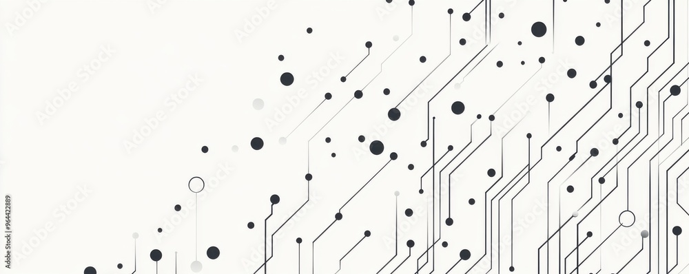 Poster minimalist digital circuit design with abstract geometric shapes on a light background