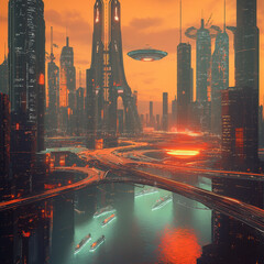 city skyline at night