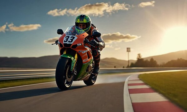 Motorcycle Rider is Racing at Maximum Speed
