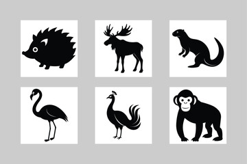 Animal Silhouettes and Color Set.