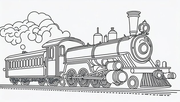 recommend clip art: Continuous one line drawing of retro steam locomotive