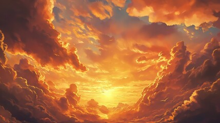 Obraz premium cartoon anime drawing of sunset cloudy sky