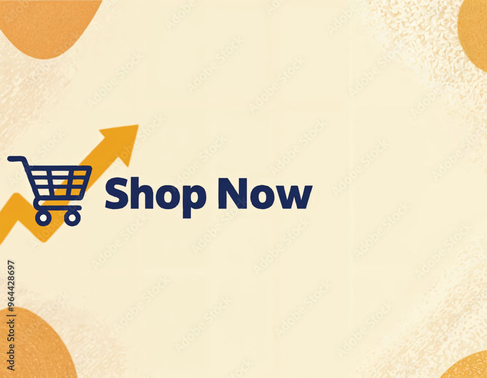 Fototapete a sign that says shop now with an arrow pointing towards and geometric shapes arround it