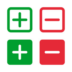 Obraz premium green plus and and minus squared icon set, increase decrease vector pictogram, positive negative signs