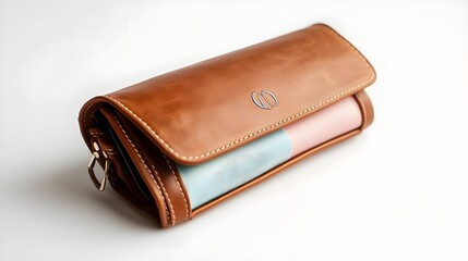 Brown Leather Clutch with Metal Accent