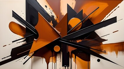Burnt sienna and black abstract geometric art