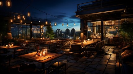 Upscale urban rooftop bar offering stylish ambiance and scenic skyline.
