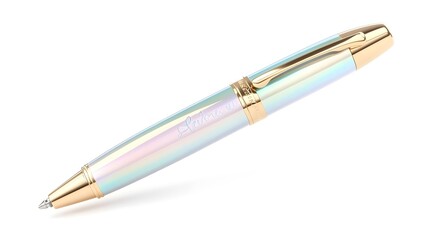 Naklejka premium Elegant Gold & Iridescent Pen Isolated on White