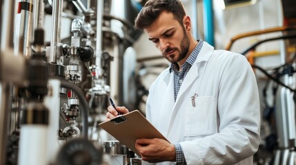 Focused Engineer Inspecting Industrial Machinery