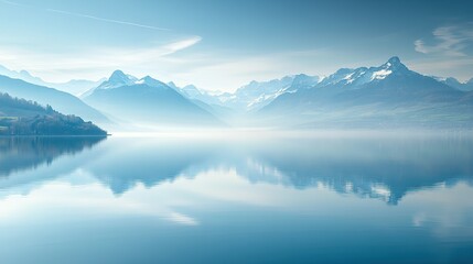 Tranquil Mountain Lake with Misty Reflections