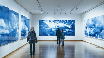 Fototapeta premium Cyanotype art displayed in a gallery, attracting the attention of art enthusiasts
