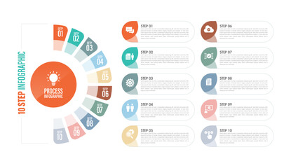 Pie chart with 10 to 04 steps. Colorful diagram collection with Circle icons for infographic, business presentation. Vector illustration.