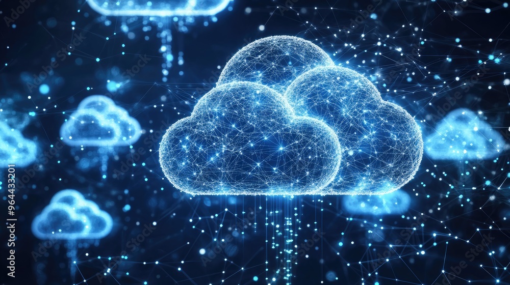 Aufkleber cloud computing data transfer concept, showing connected cities worldwide with a focus on virtualiza