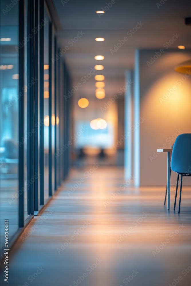 Aufkleber office interior, a blurred image of an empty office space featuring soft light effects, creating a m