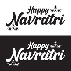 Navaratri calligraphy with lord Durga face vector. Mahaashtami is a Navaratri day..  isolated on black and white background. Vector Illustration. EPS 10