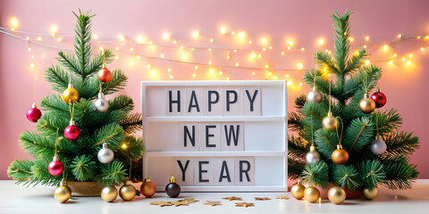 happy new year Beautifully decorated Christmas tree